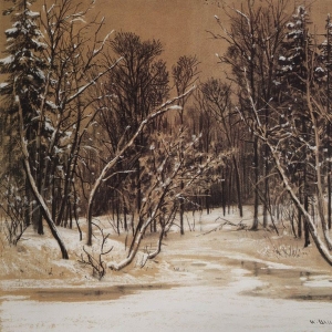 134. Лес зимой.1884 Бумага коричневая.уголь,мел 49,3х64,1