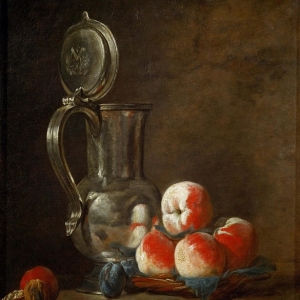 Жан Батист Симеон Шарден - Оловяный кувшин с персиками, сливами и орехом