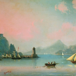 Морской пролив с маяком. 1841