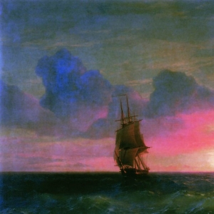 Закат солнца. Одинокий парусник. 1853