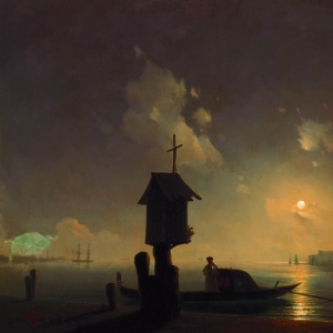 Морской вид с часовней на берегу. 1845
