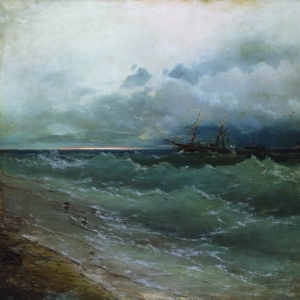 Корабли в бурном море. Восход солнца. 1871