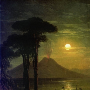 Неаполитанский залив в лунную ночь. Везувий. Начало 1840-х