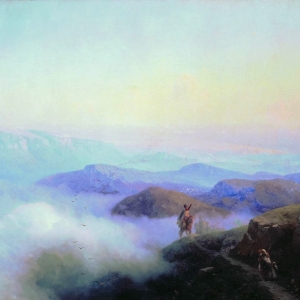 Цепи Кавказских гор. Вид с Каранайских гор на Темир-Хан-Шуру, на Каспийском море. 1869