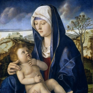 Джованни Беллини - Мадонна с Младенцем на фоне пейзажа 2