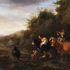 Николас Берхем - Крестьяне, пересекающие ручей