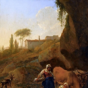 Николас Берхем - Итальянский пейзаж с крестьянками