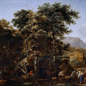Николас Берхем - Пейзаж со стадом у водопоя
