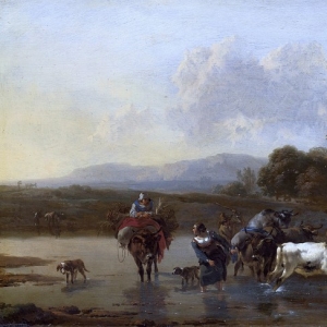 Николас Берхем - Пастухи со стадом, переходящие ручей