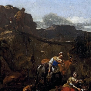 Николас Берхем - Отдыхающие пастушки в горном пейзаже