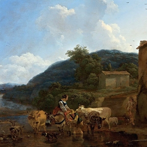 Николас Берхем - Пейзаж со стадом на водопое