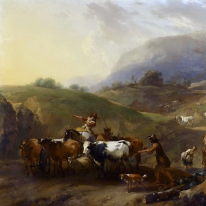 Николас Берхем - Горный пейзаж с пастухами и стадом