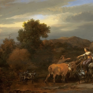 Николас Берхем - Утренний пейзаж с пастухами и стадом