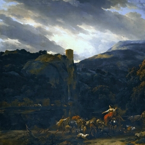 Николас Берхем - Итальянский пейзаж с рекой у замка