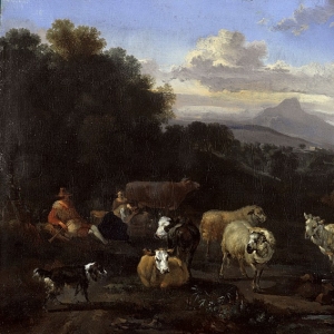 Николас Берхем - Итальянский пейзаж с пастухами и стадом