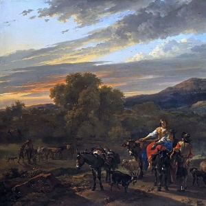 Николас Берхем - Итальянский пейзаж с пастухами, коровами и овцами