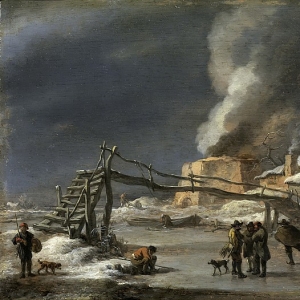 Николас Берхем - Зимний пейзаж с печью для обжига извести