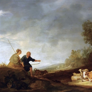 Николас Берхем - Пейзаж с пастухами и стадом у источника