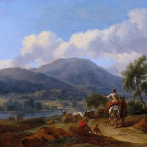 Николас Берхем - Горный пейзаж с двумя пастухами, пастушкой и стадом