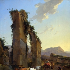 Николас Берхем - Пейзаж с пастухами и стадом у руин античного акведука