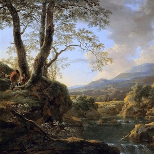 Ян Бот - Пейзаж с горной рекой и пастухами коз под деревом