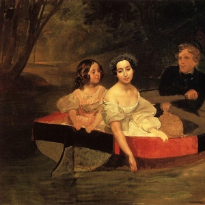 Портрет автора и баронессы Е.Н.Меллер-Закомельской с девочкой, в лодке. 1833-1835