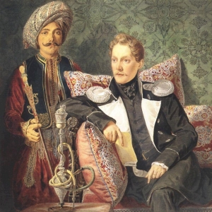 Портрет военного со слугой. 1830-е