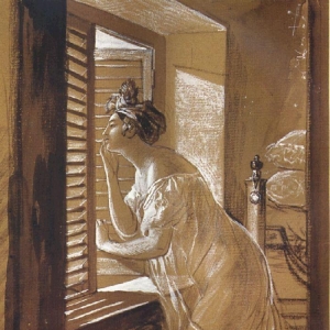 Женщина, посылающая поцелуй из окна. 1826
