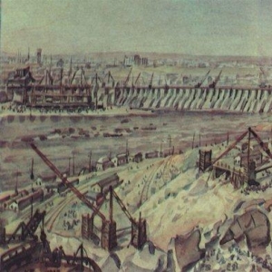 Панорама строительства Днепрогэса. 1930-е