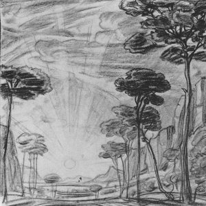 Пейзаж с высокими деревьями. 1920-е