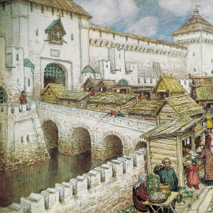 Книжные лавочки на Спасском мосту в XVII веке.
