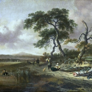 Ян Вейнантс - Путник и отдыхающая женщина на фоне пейзажа, 1669