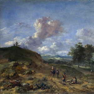 Ян Вейнантс - Пейзаж с высокой дюной и крестьянами на дороге