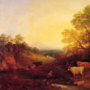 Пейзаж с коровами у ручья