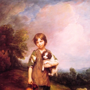 Деревенская девочка с собакой и кувшином