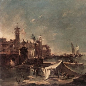 Франческо Гварди - Пейзаж с тентом рыбаков