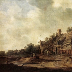 Ян ван Гойен - Крестьянские хижины и колодец с журавлем