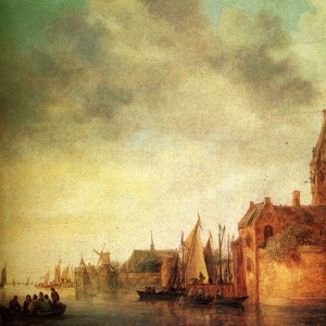 Ян ван Гойен - Замок у реки и суда возле причала