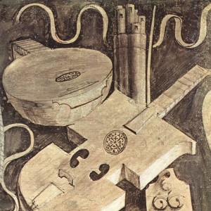 Фриз с циклом фресок в технике гризайль, Свободные искусства и механические искусства, Фреска Музыкальные инструменты, 1500-10