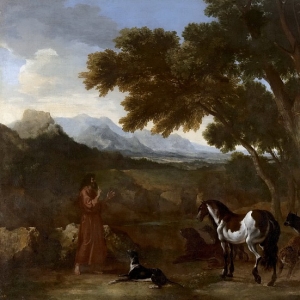 Дюге Гаспар - Пейзаж с отшельником, проповедующим животным