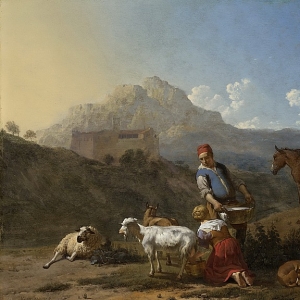 Дюжарден Карел - Доение козы на фоне итальянского пейзажа