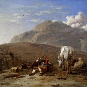 Дюжарден Карел - Итальянский пейзаж с пастушком, играющим с собакой