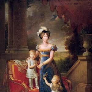 Мари-Каролин де Бурбон (1798-1870) со своими детьми перед Шато-де-Росни