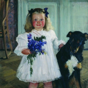 Портрет Ирины Кустодиевой с собакой Шумкой
