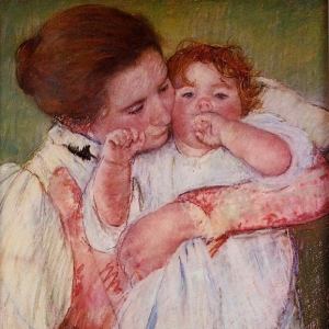 Кассат Мэри - Маленькая Энн, сосущая свой пальчик на руках у матери