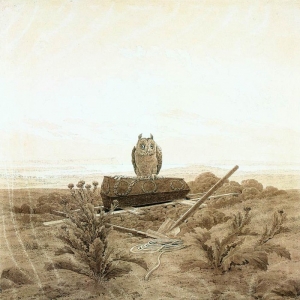 Каспар Давид Фридрих - Пейзаж с печальным гробом и совой