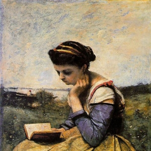 Жан Батист Камиль Коро - Читающая женщина на фоне пейзажа