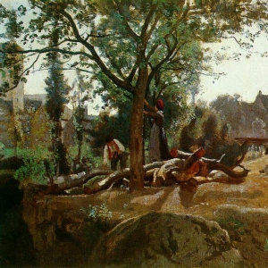 Жан Батист Камиль Коро - Крестьяне под деревьями на рассвете, Морван