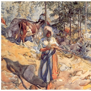 Карл Ларсон - Стадо коров на лугу, 1904-06