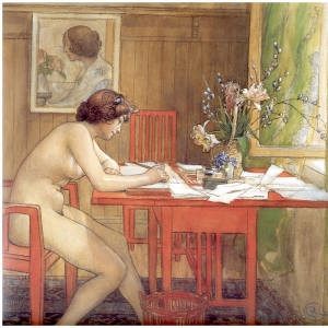 Карл Ларсон - Модель, пишущая почтовую открытку, 1906